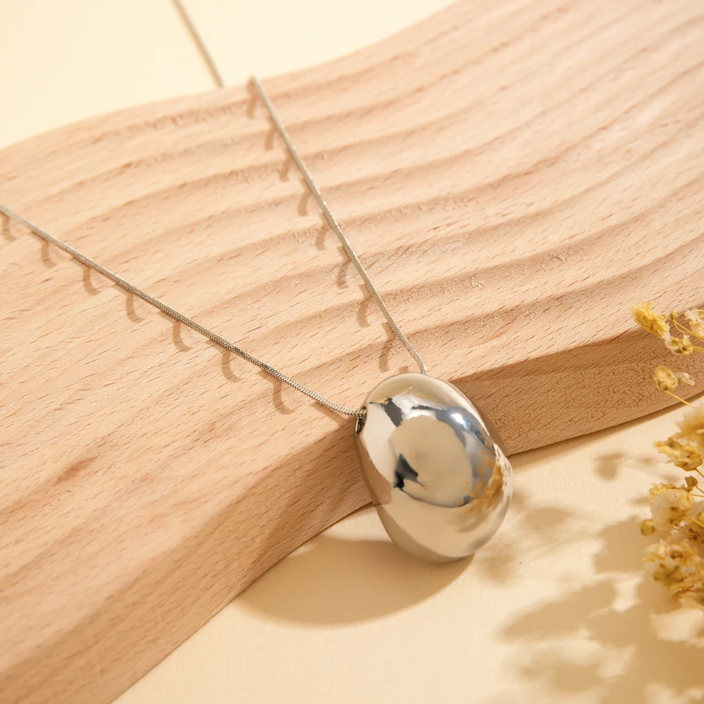 Long Chain with Surface Elliptical Ball Pendant Necklace for Women Elegant Ladies Sweater Chain Accessories Fashion Jewelry Gift