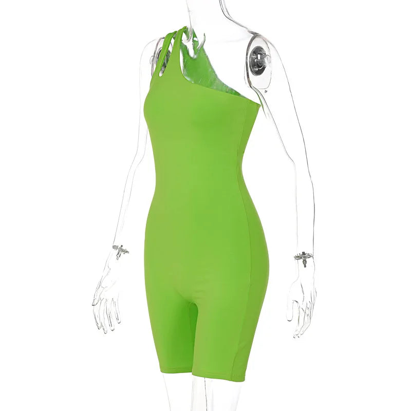 One Shoulder Gym Overalls Fitness Clothing Women Yoga Sporty Jumpsuit Woman 2023 Workout Clothes for Women Sportswear Green