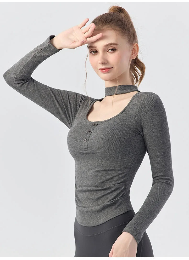 Gym Women Sports Tops Yoga Fitness Long Sleeves Breathable Comfort Workout Clothing Running Gym Pilates Yoga Shirts with Chest