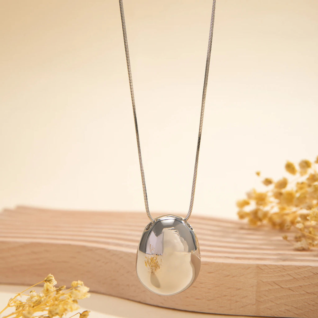 Long Chain with Surface Elliptical Ball Pendant Necklace for Women Elegant Ladies Sweater Chain Accessories Fashion Jewelry Gift
