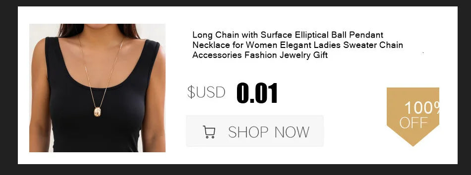Long Chain with Surface Elliptical Ball Pendant Necklace for Women Elegant Ladies Sweater Chain Accessories Fashion Jewelry Gift
